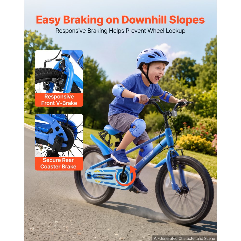 VEVOR Kids Bike, 18 in Children Bicycle, with Kickstand BMX Style Blue, for Boys Girls Ages 5-8, Adjustable Seat &
