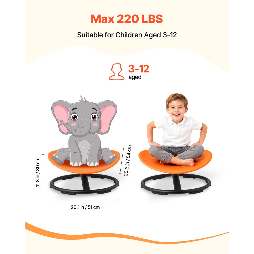 VEVOR Kids Swivel Chair, 220 lbs Capacity, Sensory Spinning Chair, Autistic Kids Sensory Toy Seat with Non-Slip Metal