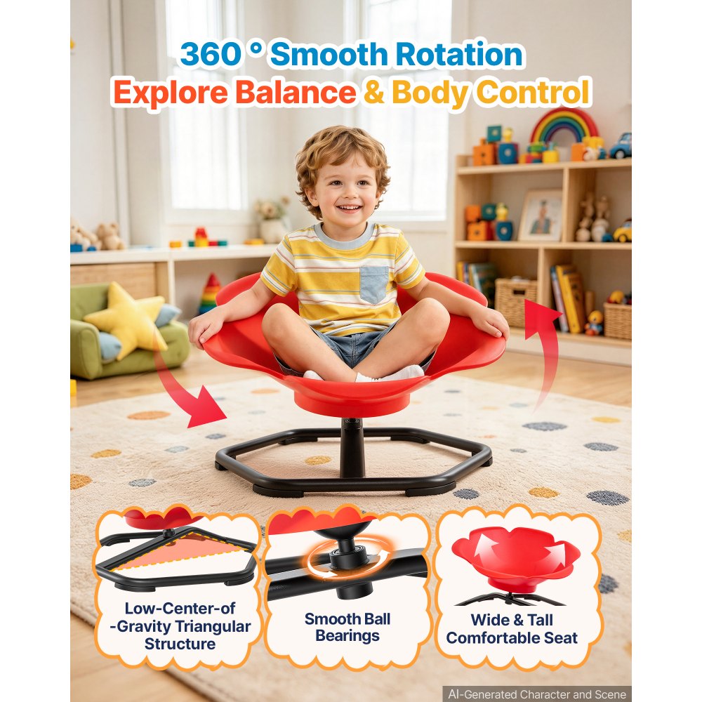 VEVOR Spinning Chair for Autistic Kids Ages 3-12 Autism Sensory Toy 220 LBS, Sit and Spin Swivel Seat for Children