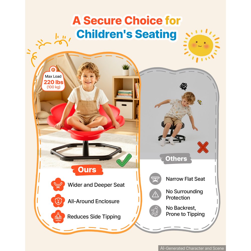 VEVOR Spinning Chair for Autistic Kids Ages 3-12 Autism Sensory Toy 220 LBS, Sit and Spin Swivel Seat for Children