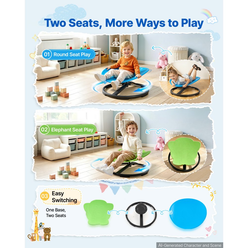 VEVOR Spinning Chair for Autistic Kids Ages 3-12 Autism Sensory Toy 220 LBS, Swivel Seat for Children ADHD, Training