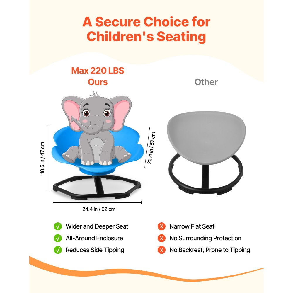 VEVOR Kids Swivel Chair, 220 lbs Capacity, Cylinder Shape Sensory Spinning Chair, Autistic Kids Sensory Toy Seat with