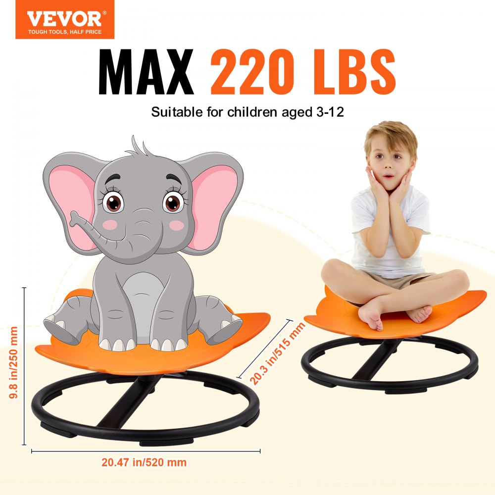 VEVOR Elephant Kids Swivel Chair, 220 LBS Capacity, 360° Spinning Chair, Autistic Kids Sensory Toy Chair with Non-Slip