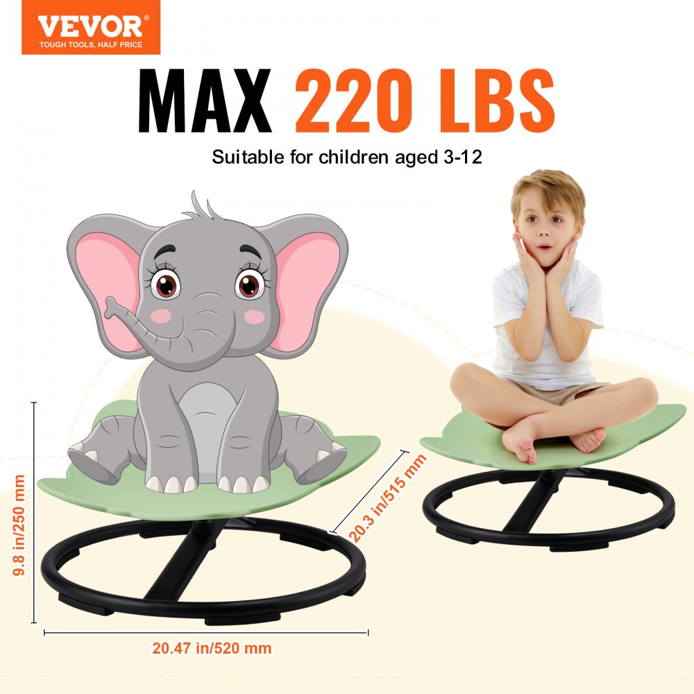 VEVOR Elephant Kids Swivel Chair, 220 LBS Capacity, 360° Spinning Chair, Autistic Kids Sensory Toy Chair with Non-Slip