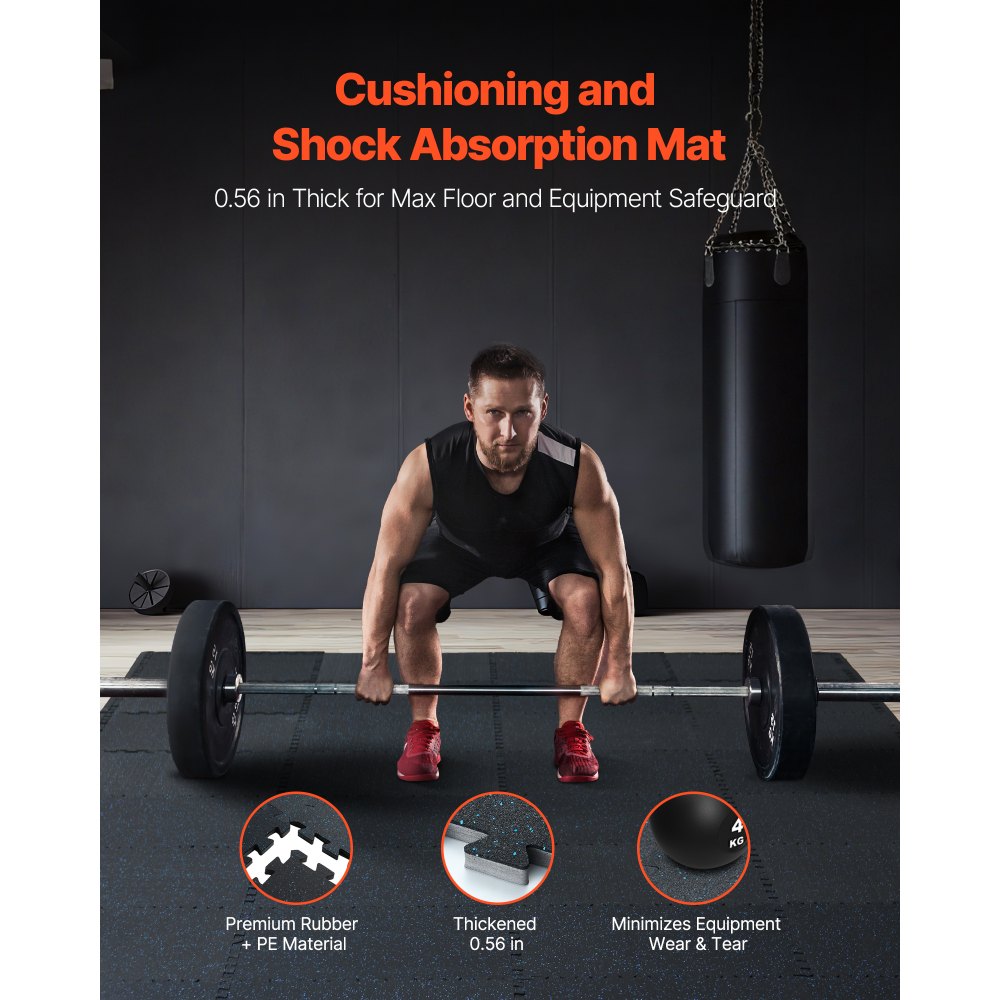 VEVOR 0.56 Inch Thick Gym Floor Mats, 12 Tiles Rubber Top with EVA Foam, 25" x 25" Gym Flooring Workout Mats with 48