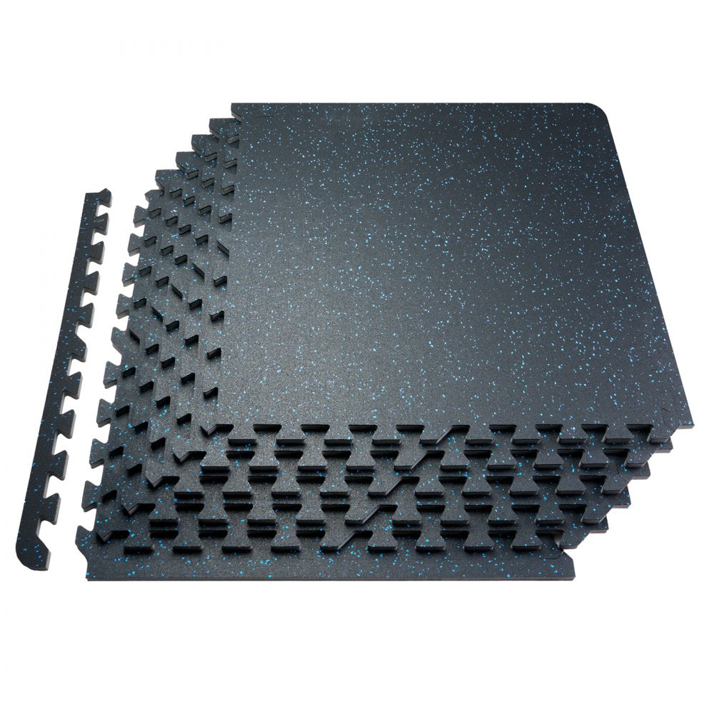 VEVOR 0.56 Inch Thick Gym Floor Mats, 12 Tiles Rubber Top with EVA Foam, 25" x 25" Gym Flooring Workout Mats with 48