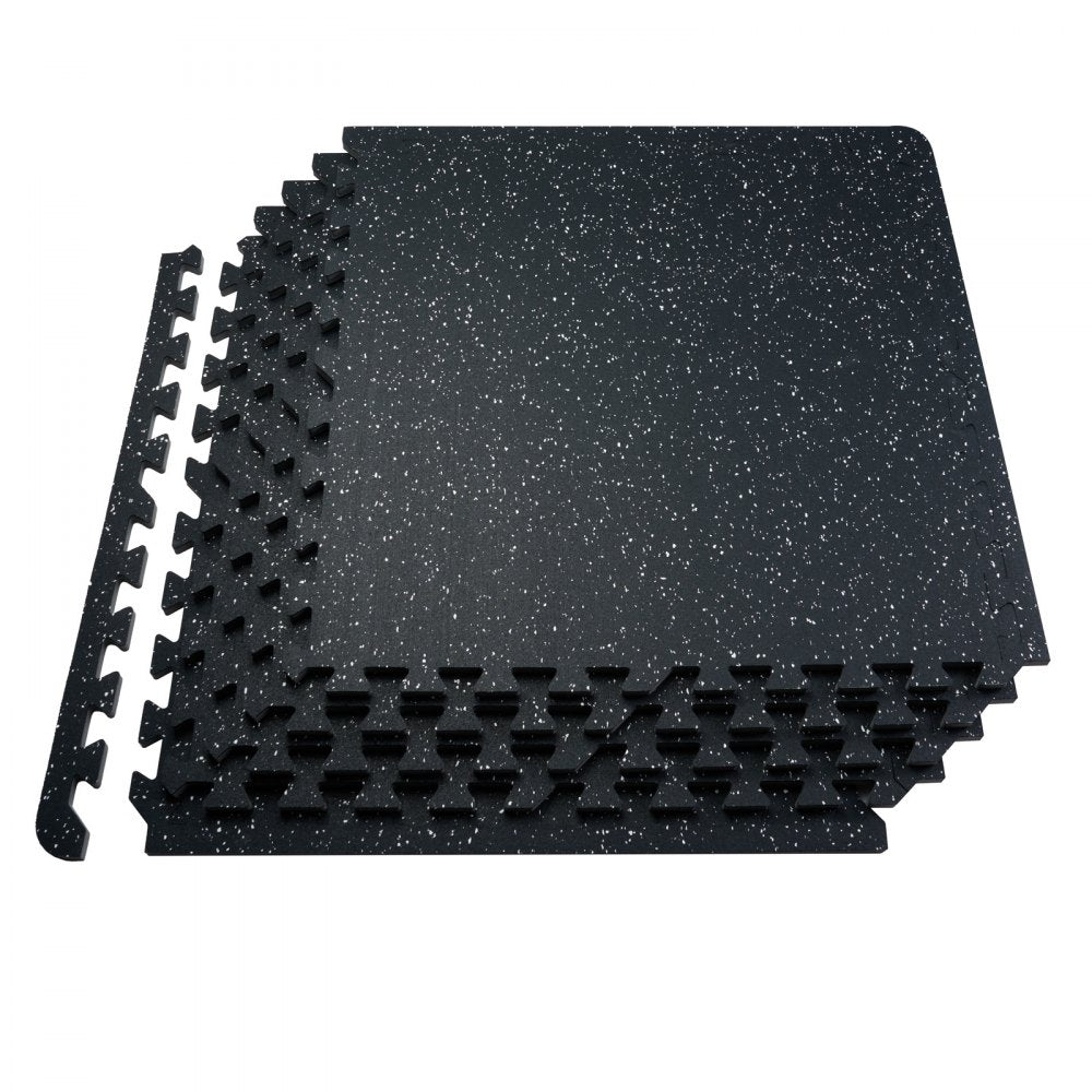 VEVOR 0.56 Inch Thick Gym Floor Mats, 12 Tiles Rubber Top with EVA Foam, 25" x 25" Gym Flooring Workout Mats with 48