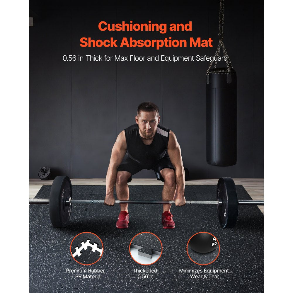 VEVOR 0.56 Inch Thick Gym Floor Mats, 6 Tiles Rubber Top with EVA Foam, 25" x 25" Gym Flooring Workout Mats with 25