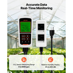 VEVOR Carbon Dioxide Monitoring Controller, Dual Outlets CO2 Monitor & Controller, Carbon Dioxide Sensor Day and Night