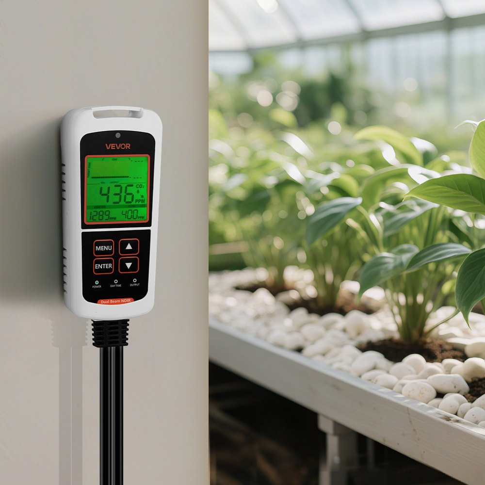 VEVOR Carbon Dioxide Monitoring Controller, Dual Outlets CO2 Monitor & Controller, Carbon Dioxide Sensor Day and Night