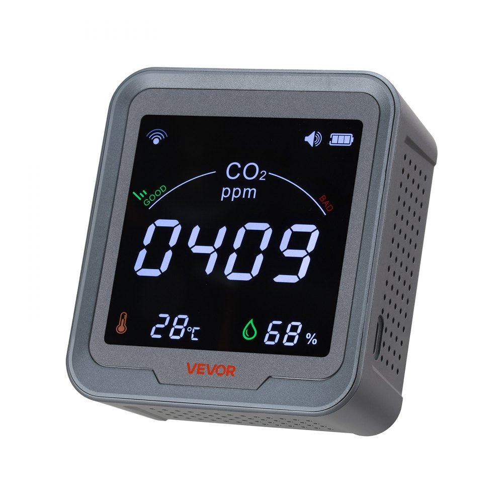 VEVOR Carbon Dioxide Monitor, CO2 Controller with Temperature and Humidity Display, NDIR Sensor Carbon Dioxide