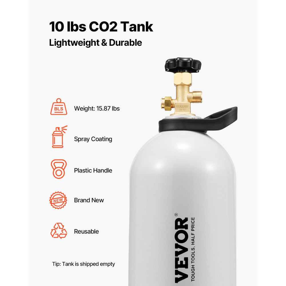 VEVOR CO2 Tank, 10 lbs New Aluminum Alloy Cylinder, CO2 Air Tank with Light Spray Coating, CGA320 Valve, Handle &