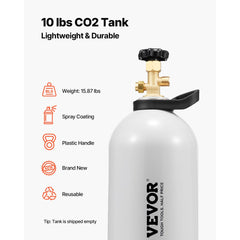 VEVOR CO2 Tank, 10 lbs New Aluminum Alloy Cylinder, CO2 Air Tank with Light Spray Coating, CGA320 Valve, Handle &