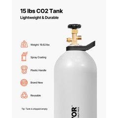 VEVOR CO2 Tank, 15 lbs New Aluminum Alloy Cylinder, CO2 Air Tank with Light Spray Coating, CGA320 Valve, Handle &