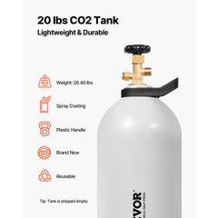 VEVOR CO2 Tank, 20 lbs New Aluminum Alloy Cylinder, CO2 Air Tank with Spray Coating, CGA320 Valve, Handle & Adjustable