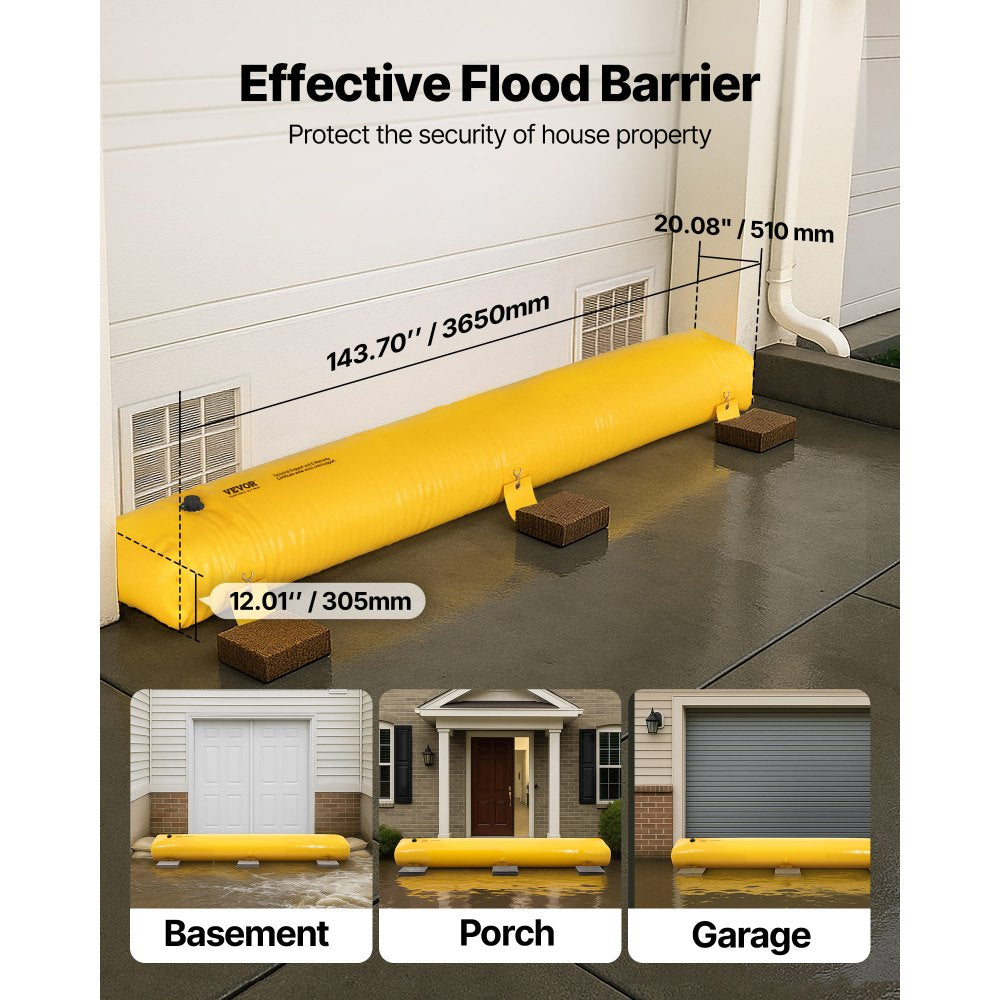 VEVOR Flood Barrier, 12 ft Length x 12 in Height Sandbag Alternative, Water Barrier for Flooding with Great Waterproof