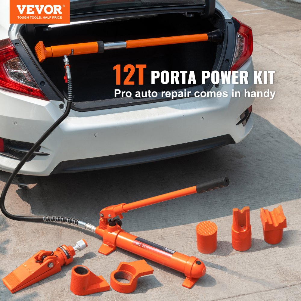 VEVOR 12 Ton Porta Power Kit, Portable Hydraulic Jack with 4.6 ft/1.4 m Oil Hose, Auto Body Frame Repair Kit with