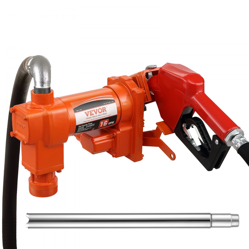 VEVOR Fuel Transfer Pump, 12V DC 16 GPM 1/4 HP, Gasoline Extractor Pump with Automatic Nozzle, Discharge Hose & Suction