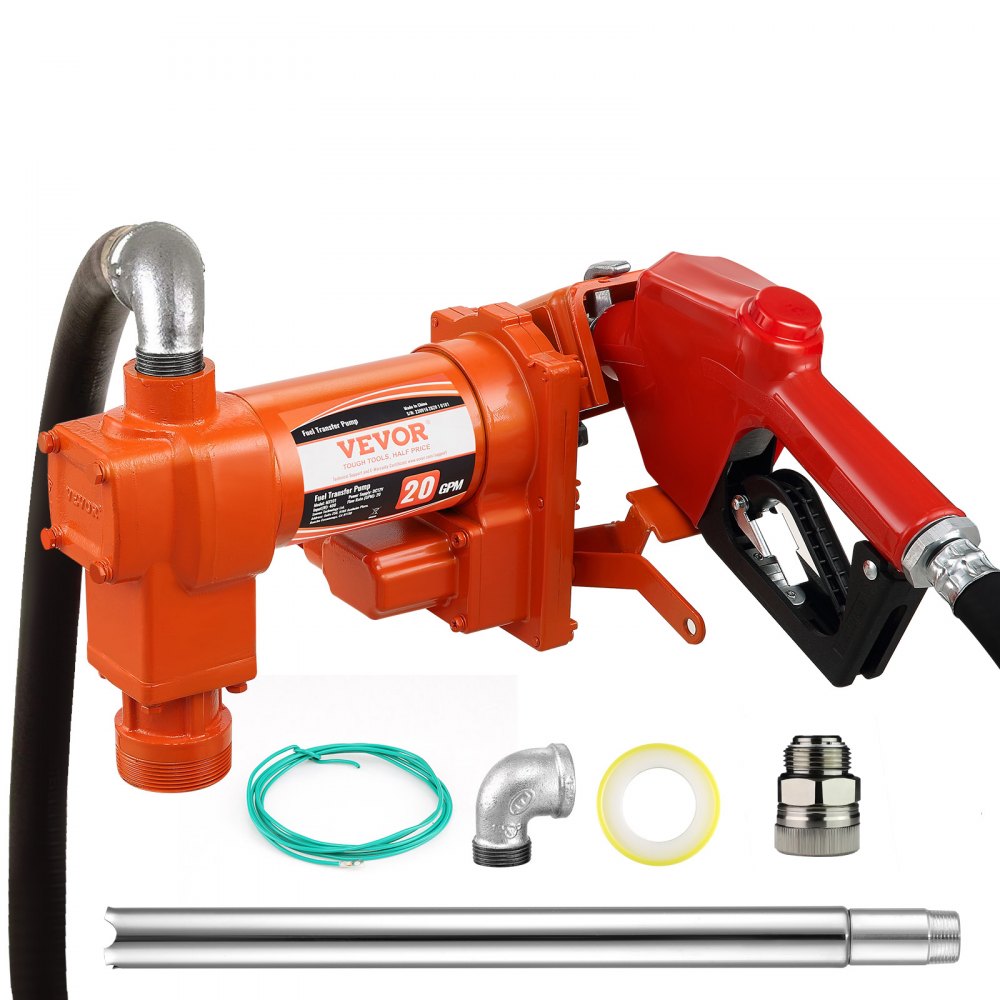 VEVOR Fuel Transfer Pump, 12V DC 20 GPM 1/4 HP, Gasoline Extractor Pump with Automatic Nozzle, Discharge Hose & Suction