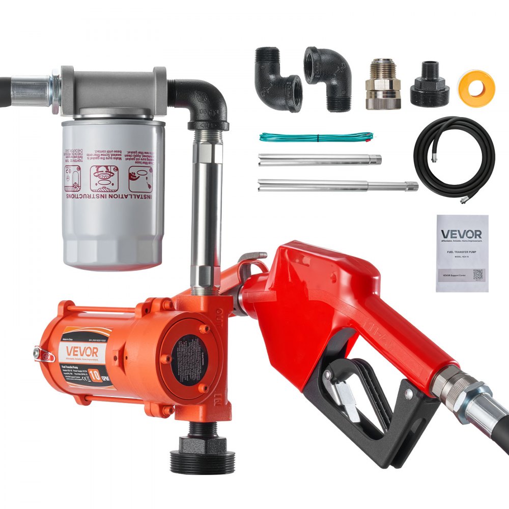 VEVOR Fuel Transfer Pump, 12V DC 10 GPM, Portable Diesel Transfer Pump Kit, with Auto Shut-Off Nozzle, Discharge Hose