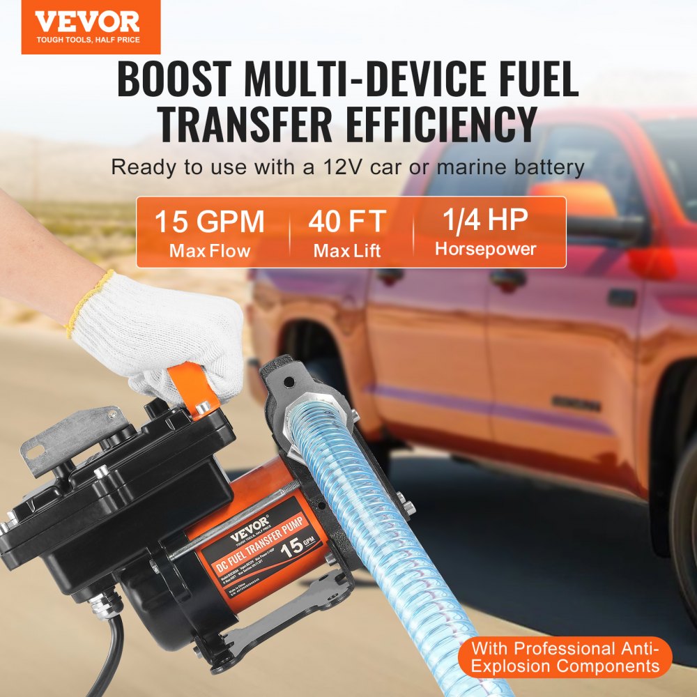 VEVOR Fuel Transfer Pump, 12V DC 15 GPM 1/4 HP, Portable Electric Diesel Transfer Pump with Auto Shut-Off Fuel Nozzle
