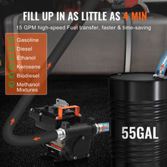 VEVOR Fuel Transfer Pump, 12V DC 15 GPM 1/4 HP, Portable Electric Diesel Transfer Pump with Auto Shut-Off Fuel Nozzle