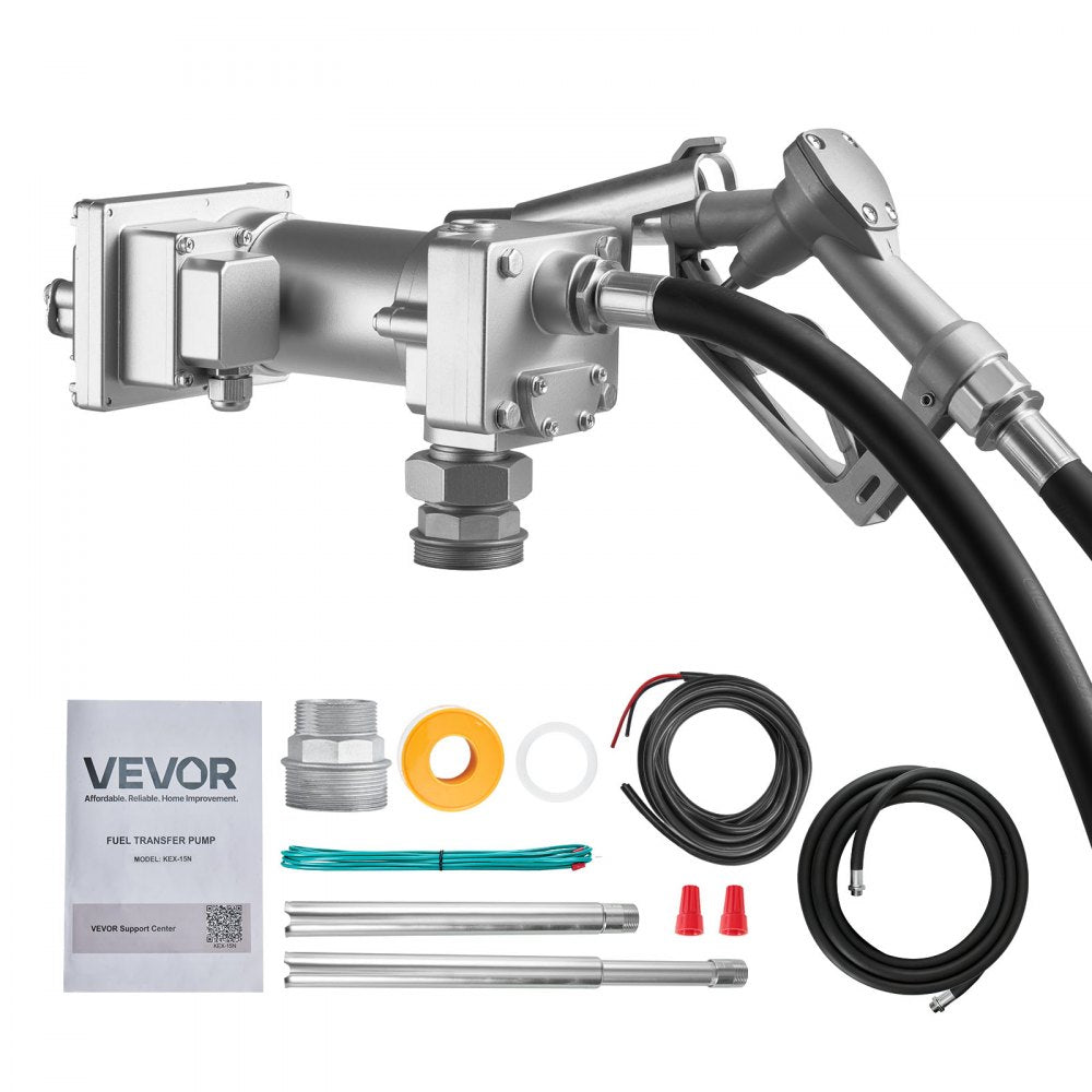 VEVOR Fuel Transfer Pump, 12V DC 15 GPM, Cast Iron Diesel Transfer Pump Kit, with Manual Shut-Off Nozzle, Discharge