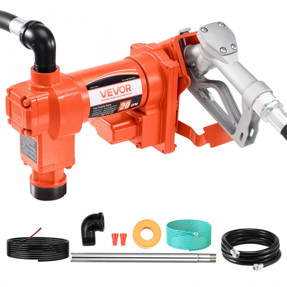 VEVOR Fuel Transfer Pump, 12V DC 20 GPM 1/4 HP Diesel Pump, Extractor Pumps with Manual Nozzle, Discharge Hose and