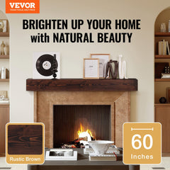 VEVOR Fireplace Mantel, 60" x 8" x 6", 50 lbs Weight Capacity, Natural Wood Mantel for Over Fireplace, Wall Mounted