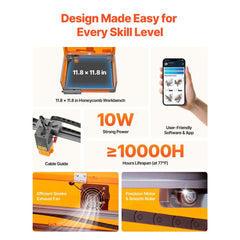 VEVOR Laser Engraver, 10W, Laser Engraving and Cutting Machine with Enclosure, Laser Cutter Engraver Machine, 11.8 x