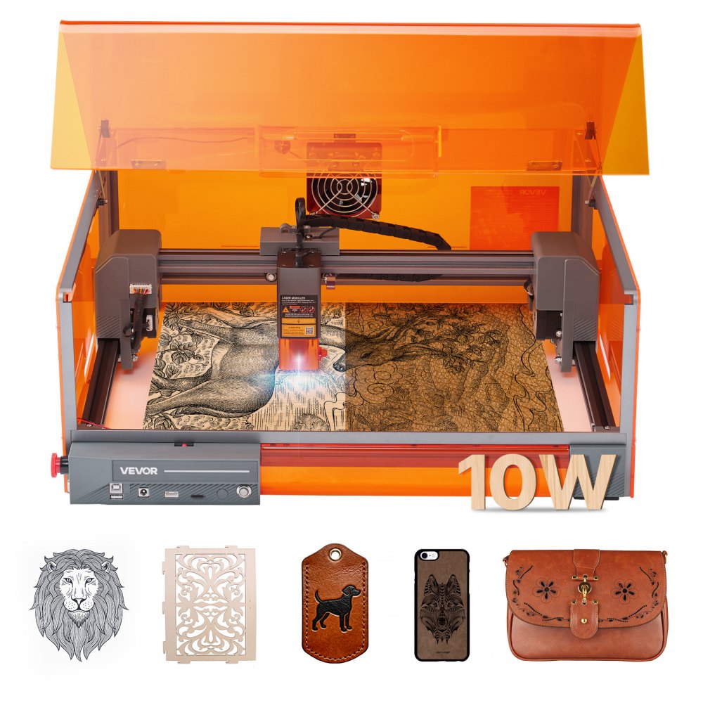 VEVOR Laser Engraver, 10W, Laser Engraving and Cutting Machine with Enclosure, Laser Cutter Engraver Machine, 11.8 x