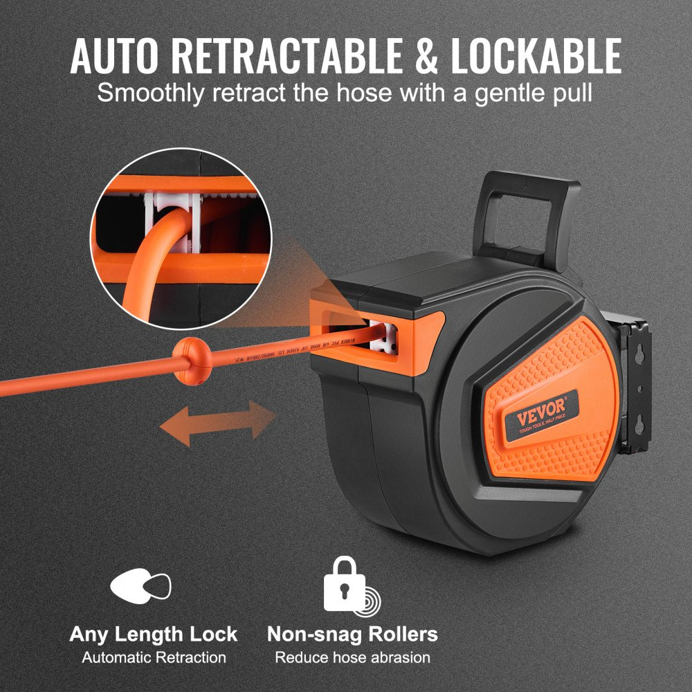 VEVOR Retractable Air Hose Reel, 3/8 IN x 50 FT Hybrid Air Hose Max 300PSI, Air Compressor Hose Reel with 5 In Lead in