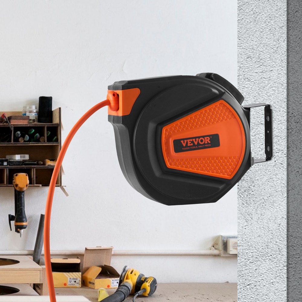 VEVOR Retractable Air Hose Reel, 3/8 IN x 50 FT Hybrid Air Hose Max 300PSI, Air Compressor Hose Reel with 5 In Lead in