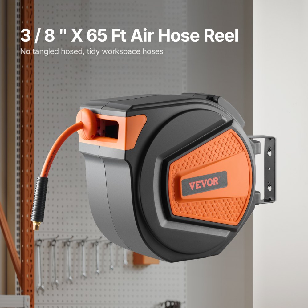 VEVOR Retractable Air Hose Reel, 3/8IN x 65FT Hybrid Air Hose Max 300PSI, Air Compressor Hose Reel Auto-Rewind with 6.6