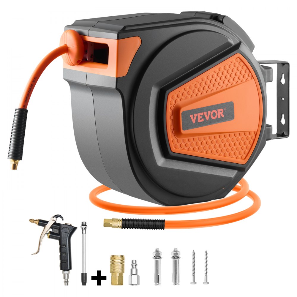 VEVOR Retractable Air Hose Reel, 3/8IN x 65FT Hybrid Air Hose Max 300PSI, Air Compressor Hose Reel Auto-Rewind with 6.6