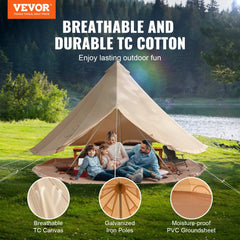 VEVOR Canvas Bell Tent, 4 Seasons 3 m/9.8ft Yurt Tent, Canvas Tent for Camping with Stove Jack, Breathable Tent Holds