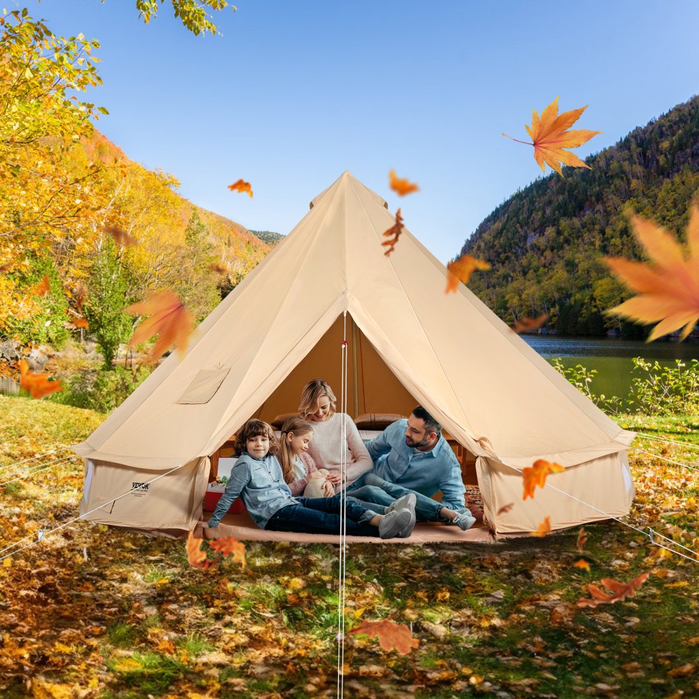 VEVOR Canvas Bell Tent, 4 Seasons 3 m/9.8ft Yurt Tent, Canvas Tent for Camping with Stove Jack, Breathable Tent Holds