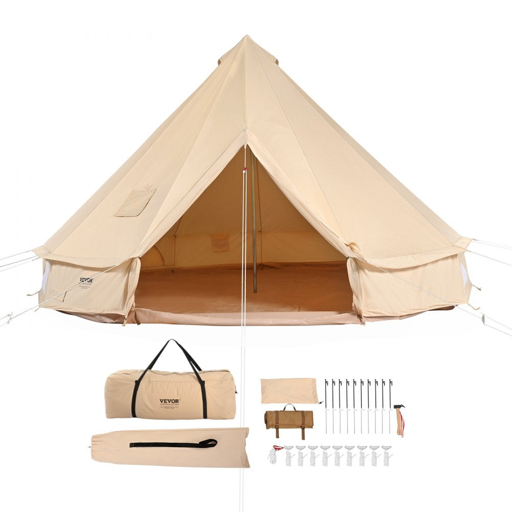 VEVOR Canvas Bell Tent, 4 Seasons 3 m/9.8ft Yurt Tent, Canvas Tent for Camping with Stove Jack, Breathable Tent Holds