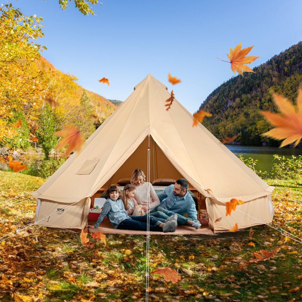VEVOR Canvas Bell Tent, 4 Seasons 4 m/13.12 ft Yurt Tent, Canvas Tent for Camping with Stove Jack, Breathable Tent