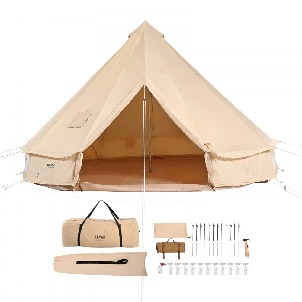 VEVOR Canvas Bell Tent, 4 Seasons 4 m/13.12 ft Yurt Tent, Canvas Tent for Camping with Stove Jack, Breathable Tent