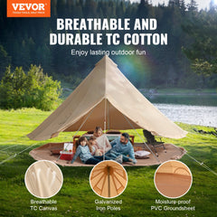 VEVOR Canvas Bell Tent, 4 Seasons 5 m/16.4 ft Yurt Tent, Canvas Tent for Camping with Stove Jack, Breathable Tent Holds