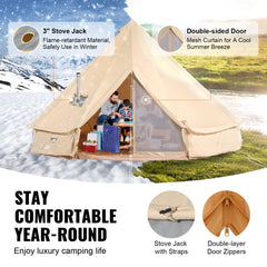 VEVOR Canvas Bell Tent, 4 Seasons 5 m/16.4 ft Yurt Tent, Canvas Tent for Camping with Stove Jack, Breathable Tent Holds