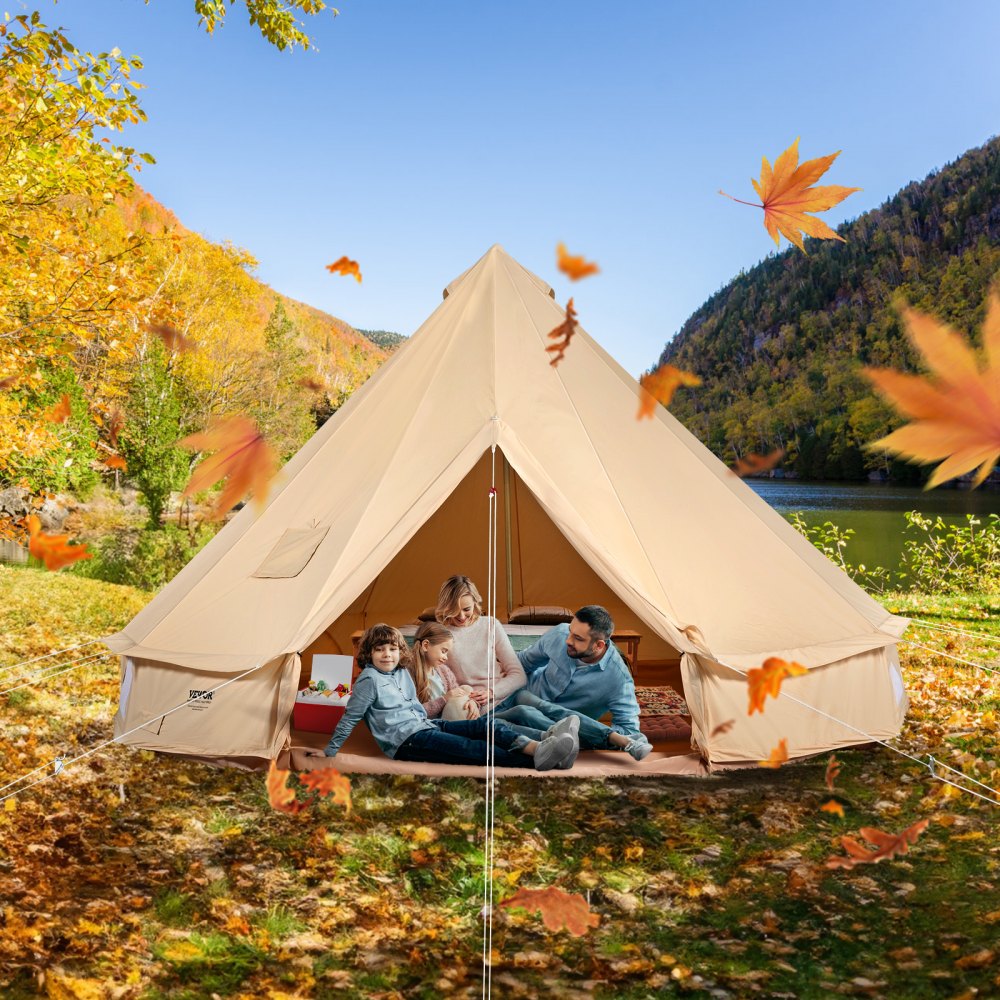 VEVOR Canvas Bell Tent, 4 Seasons 5 m/16.4 ft Yurt Tent, Canvas Tent for Camping with Stove Jack, Breathable Tent Holds