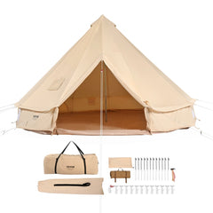 VEVOR Canvas Bell Tent, 4 Seasons 5 m/16.4 ft Yurt Tent, Canvas Tent for Camping with Stove Jack, Breathable Tent Holds