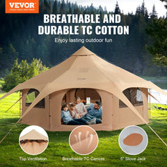 VEVOR Canvas Tent, 4 Seasons 5 m/16.4 ft Bell Tent, Canvas Tent for Camping with Stove Jack, Breathable Yurt Tent for