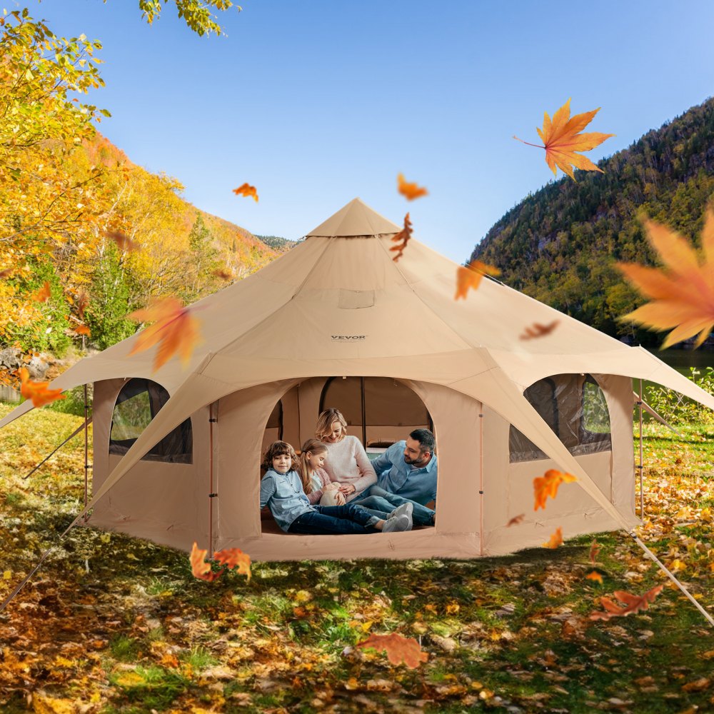 VEVOR Canvas Tent, 4 Seasons 5 m/16.4 ft Bell Tent, Canvas Tent for Camping with Stove Jack, Breathable Yurt Tent for