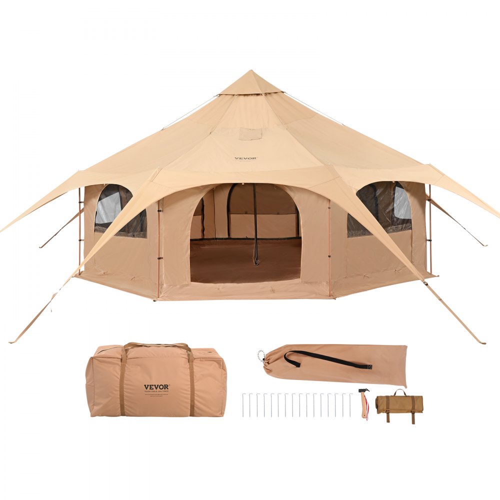 VEVOR Canvas Tent, 4 Seasons 5 m/16.4 ft Bell Tent, Canvas Tent for Camping with Stove Jack, Breathable Yurt Tent for