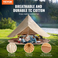 VEVOR Canvas Bell Tent, 4 Seasons 7 m/22.97 ft Yurt Tent, Canvas Tent for Camping with Stove Jack, Breathable Tent