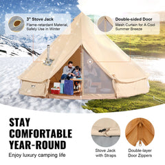 VEVOR Canvas Bell Tent, 4 Seasons 7 m/22.97 ft Yurt Tent, Canvas Tent for Camping with Stove Jack, Breathable Tent