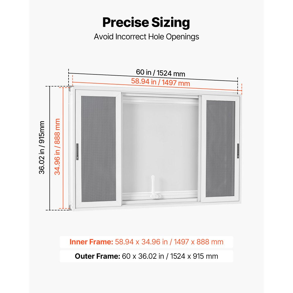 VEVOR Concession Window 60x36 in Aluminum Alloy Frame Service Window, for Food Truck, Up to 85 Degrees Stand Serving